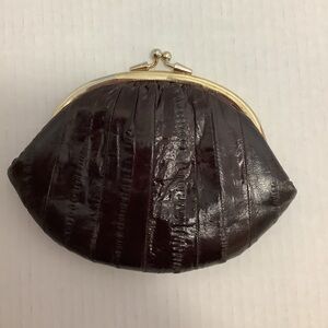Eel skin coin purse Burgundy two snap compartments 7” X 5.5”